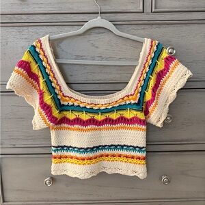 ZARA Colorful Crochet Knit Top - Size Small
